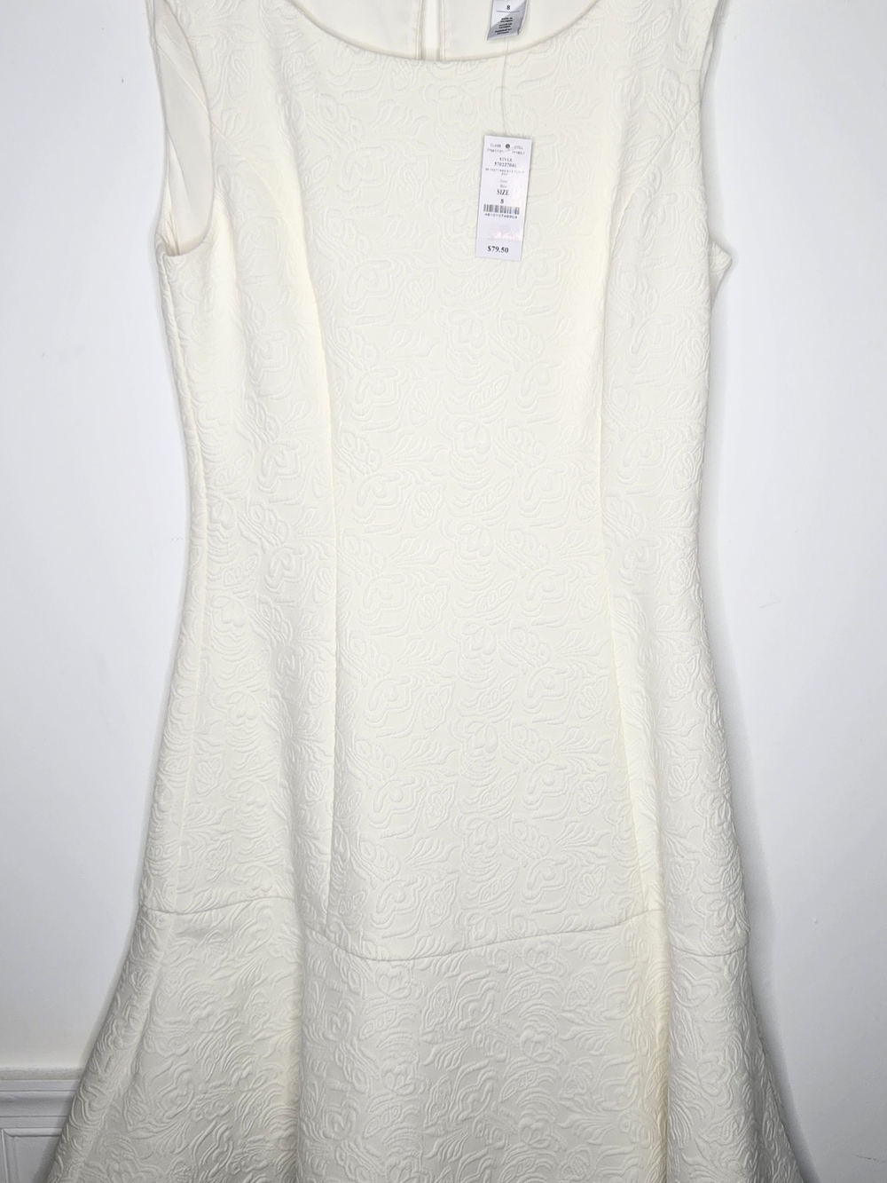 NWT White House Black Market Ecru Cream Textured Matelasse Flounce Dress 8